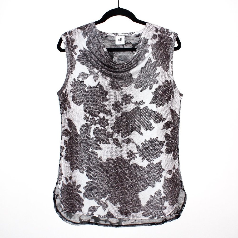 Cabi "Tango Tank" Sleeveless Floral Cowl Neck Blouse